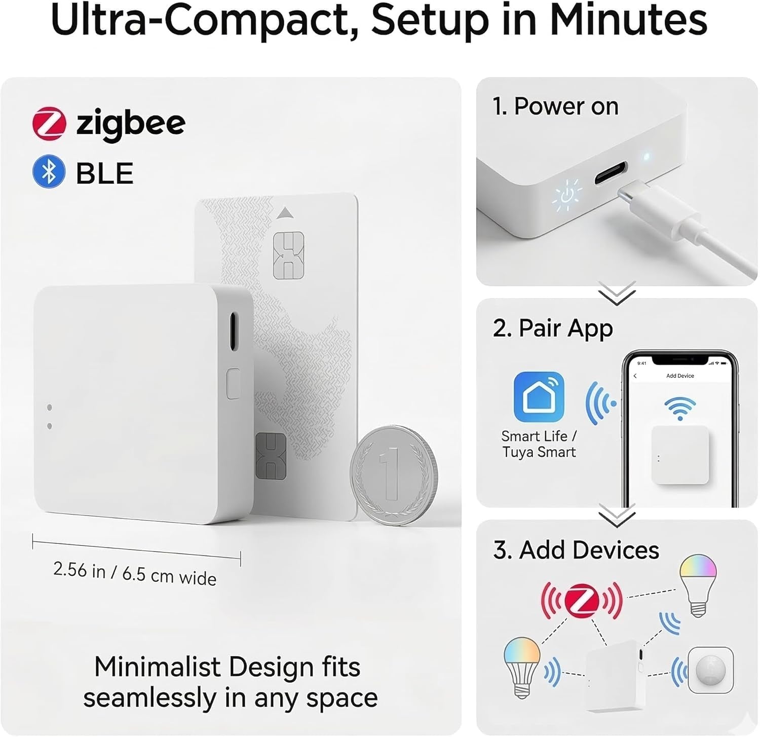 Smart Multi-Mode Gateway, Zigbee 3.0 & Bluetooth Mesh Hub, Tuya Smart Life App Control, Compatible with Alexa & Google Home, 2.4Ghz Wireless Bridge (White)