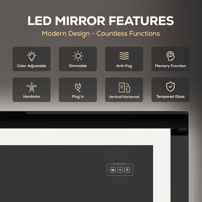 LED Bathroom Mirror - Backlit & Front Lighted Bathroom Vanity Mirror - Stepless Dimmable, Smart Memory (24" X 36")