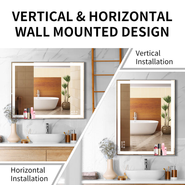 24×48 Inch LED Bathroom Mirror Wall Mounted Touch Switch With Memory Intelligent