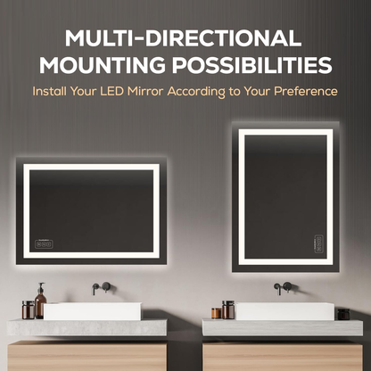 LED Bathroom Mirror - Backlit & Front Lighted Bathroom Vanity Mirror - Stepless Dimmable, Smart Memory (24" X 36")