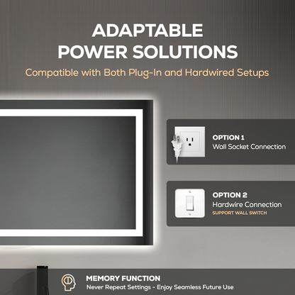 LED Bathroom Mirror - Backlit & Front Lighted Bathroom Vanity Mirror - Stepless Dimmable, Smart Memory (24" X 36")