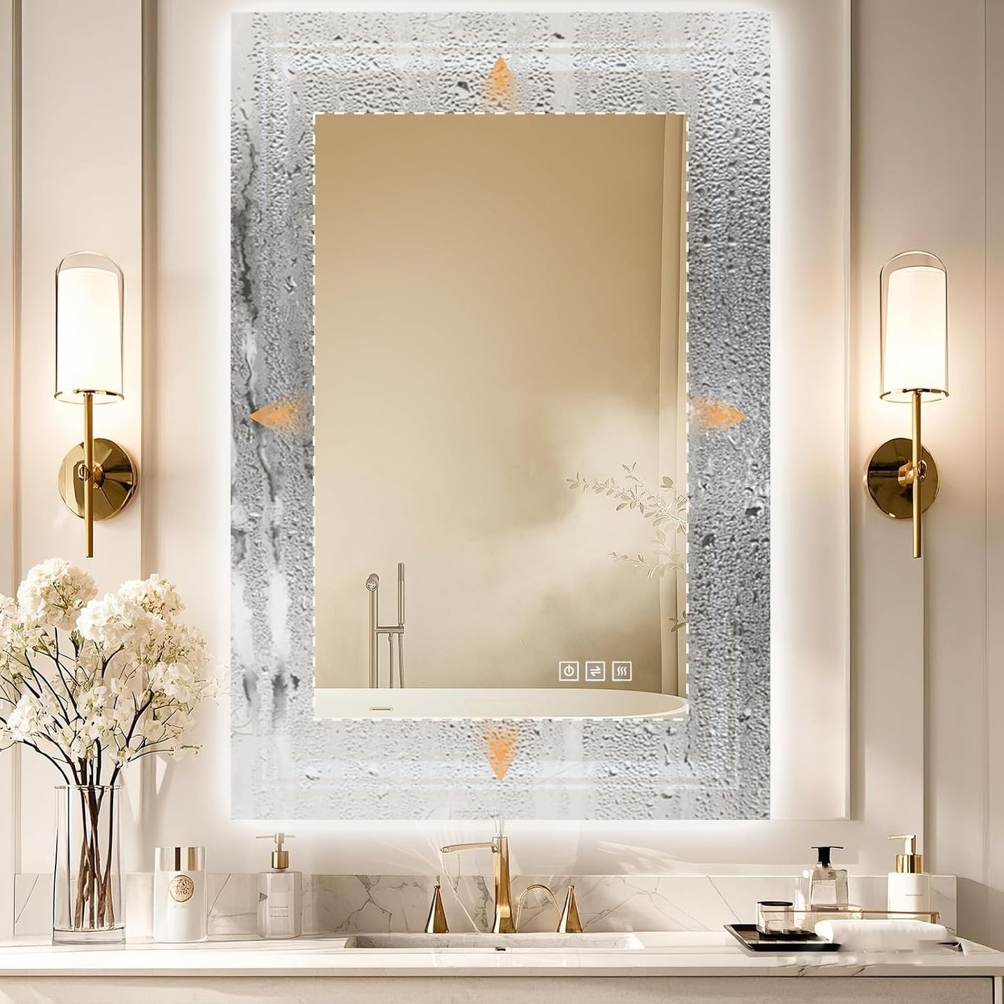24X32 LED Mirror for Bathroom with Front and Backlit Light up Digital Mirrors for Wall,Anti Fog,Stepless Dimmable,Tempered Silver Glass Smart Vanity Mirror for Bathroom
