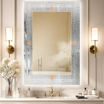 24X32 LED Mirror for Bathroom with Front and Backlit Light up Digital Mirrors for Wall,Anti Fog,Stepless Dimmable,Tempered Silver Glass Smart Vanity Mirror for Bathroom