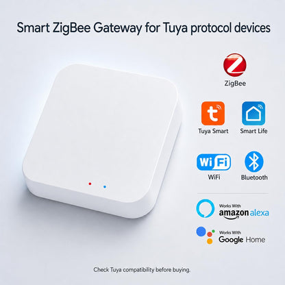 Zigbee 3.0 Hub Wifi & Bluetooth Dual Mode Gateway, Only for Tuya Product Smart Home Bridge Wireless Remote Controller,Intelligent Bridge Wireless Smart Home Gateway Voice Control via Alexa,Google Home
