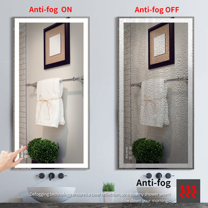 48x24 inch LED bathroom makeup mirror wall mounted adjustable light anti fog touch switch with memory intelligent large bathroom