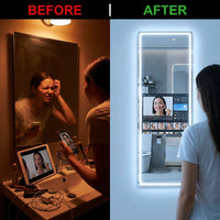 Vertical Smart Mirror Touch Screen Bathroom Vanity Waterproof Tempered Glass Rectangle Mirror with Apps LED Lighting Makeup — Before & After