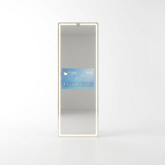 Vertical Smart Mirror Touch Screen Bathroom Vanity Waterproof Tempered Glass Rectangle Mirror with Apps LED Lighting Makeup — Studio Shot