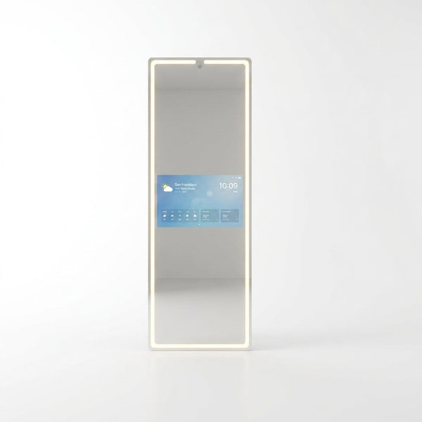 Vertical Smart Mirror Touch Screen Bathroom Vanity Waterproof Tempered Glass Rectangle Mirror with Apps LED Lighting Makeup — Studio Shot