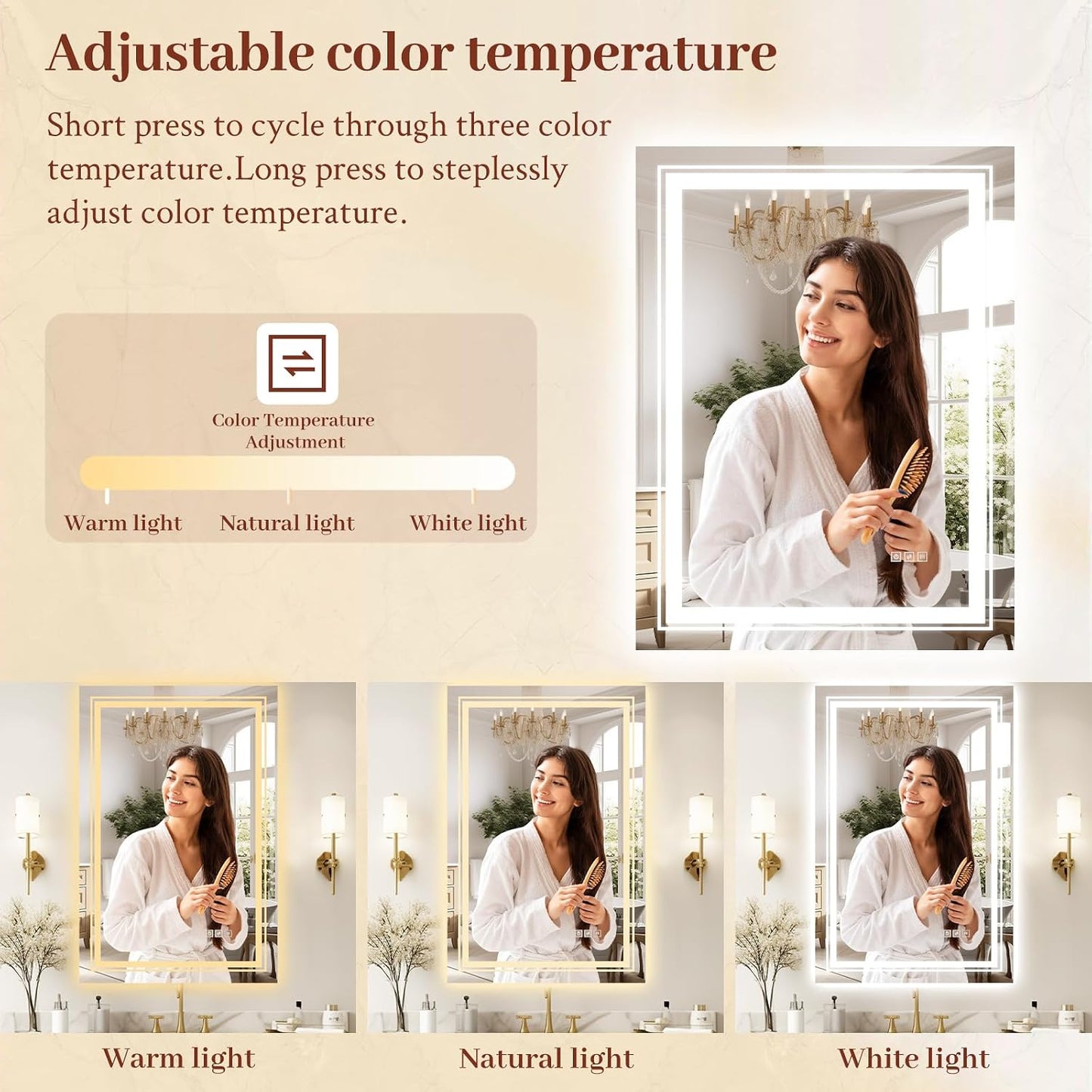 24X32 LED Mirror for Bathroom with Front and Backlit Light up Digital Mirrors for Wall,Anti Fog,Stepless Dimmable,Tempered Silver Glass Smart Vanity Mirror for Bathroom