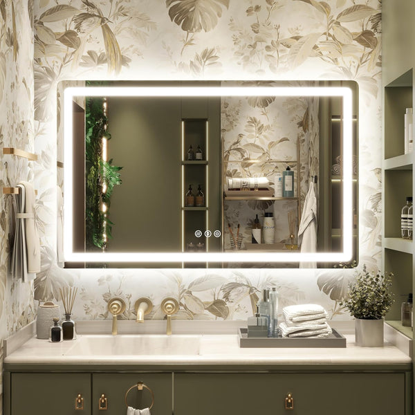 48" X 30" Led Bathroom Mirror with Lights, Anti-Fog & Tri-Color Lighting - Wall Mounted Shaving Mirror with Touch Sensor, Waterproof & Smart LED Vanity Mirror,Tempered Glass, Dimmable Smart Mirror