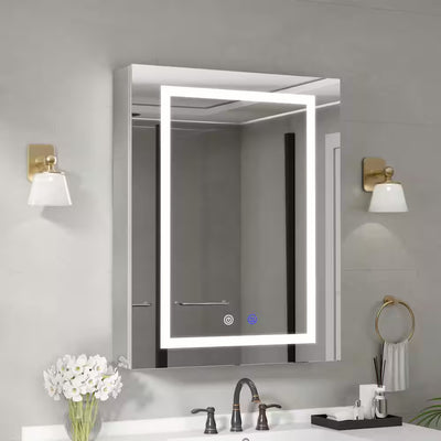 Aluminum Light Medicine Cabinet with Mirror, Defogging, Mounted Recessed or Surface
