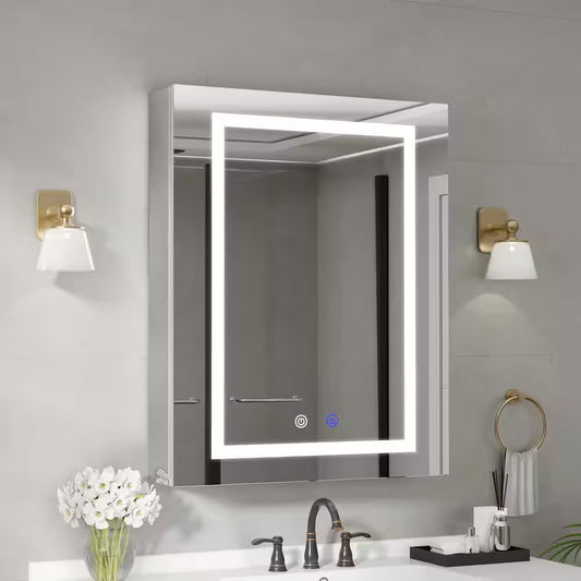 Aluminum Light Medicine Cabinet with Mirror, Defogging, Mounted Recessed or Surface